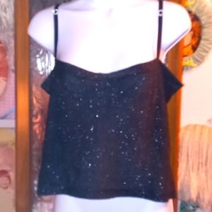 NWT, Vintage 90s, Semi-Transparent, Black Cami/Crop Top with Silver Sparkles